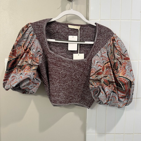 Ulla Johnson Iva Puff Sleeve Knit Crop Top - Picture 3 of 4